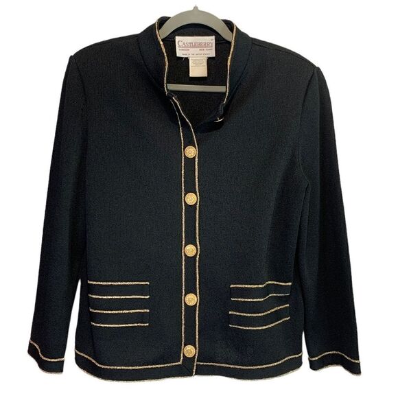 VINTAGE Castleberry Chanel Like Gold Button Knit Jacket - Picture 1 of 9